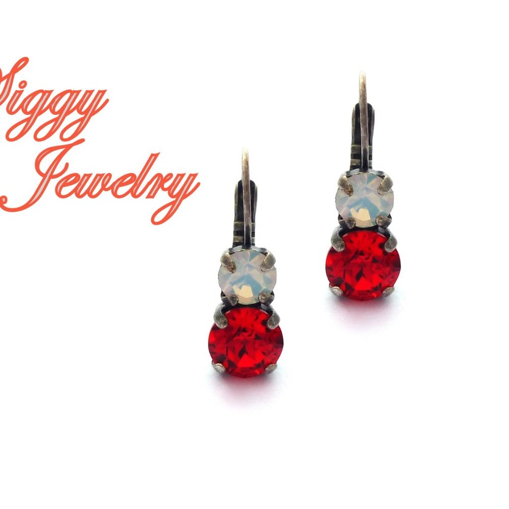 Swarovski Crystal Double Drop Lever Back Earrings in Hyacinth and White Opal